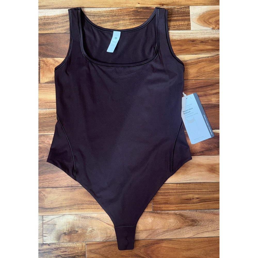 Lululemon Seriously Soft Nulu Square-Neck Bodysuit Espresso Brown Thong Cut L